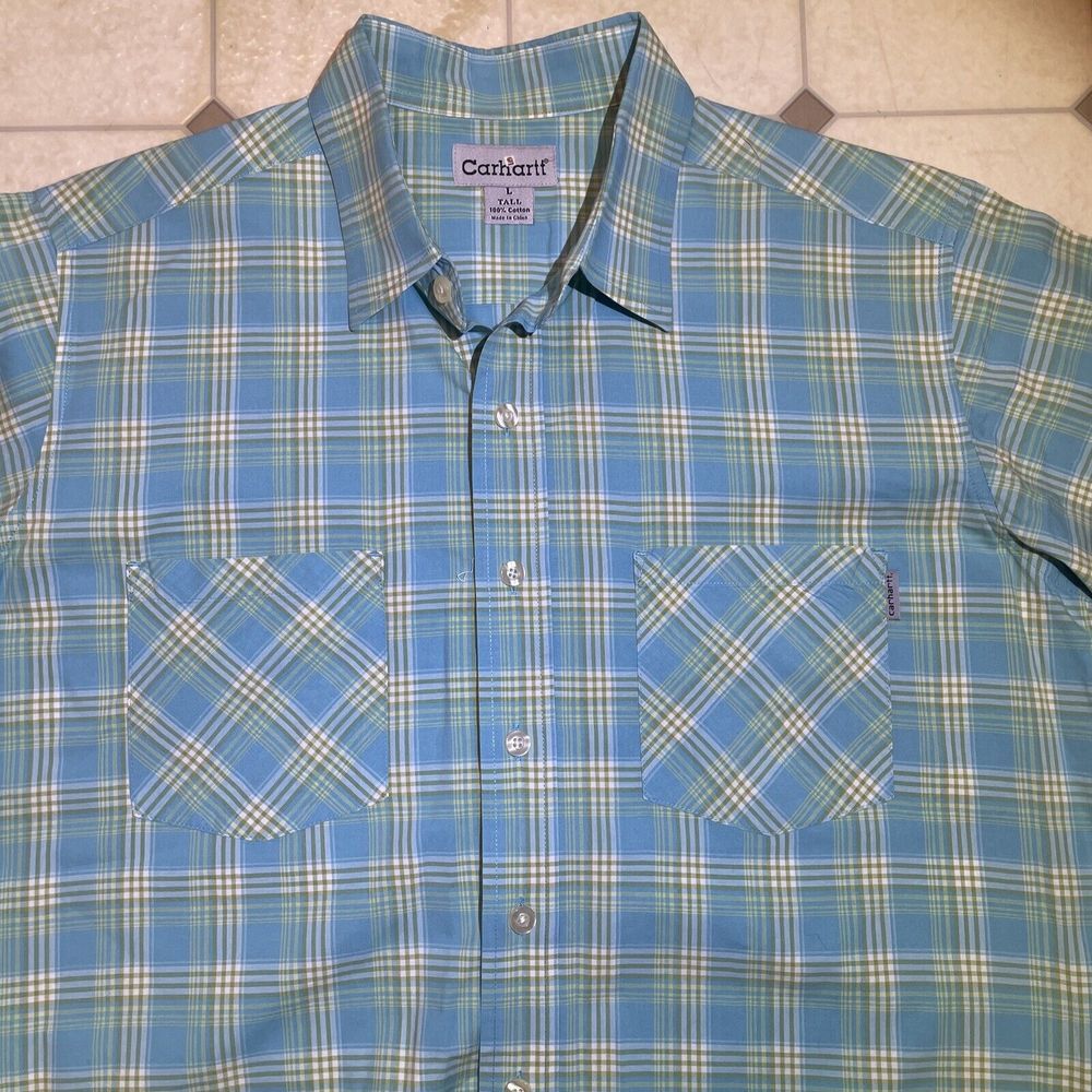 Carhartt Plaid Shirt‎ Button Up Mens Size LT  Workwear Casual Checkered Camp